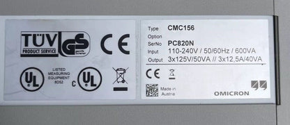 Omicron CMC 156 Phase Current Amplifier Relay Test Set